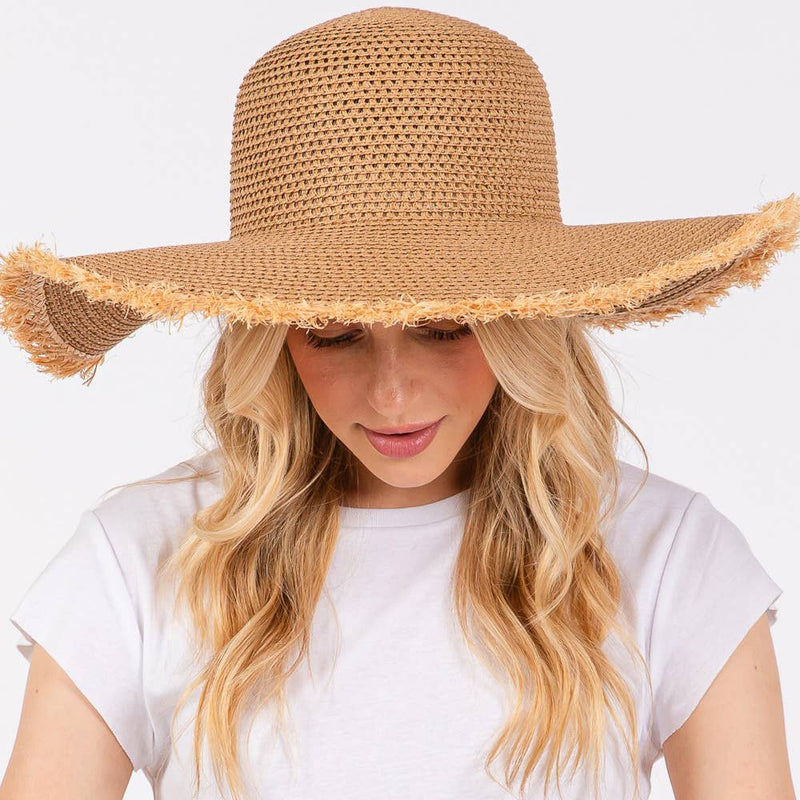 Sensibling Corp. - Frayed Edge Floppy Straw Sun Hat: Beige