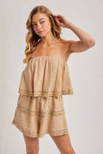 Bluivy - STRAPLESS EMBROIDERED TRIM JUMPSUIT: Beige / S