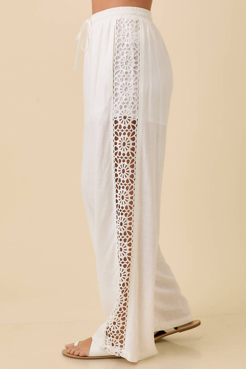 Linen Blend Lace Trim Pant