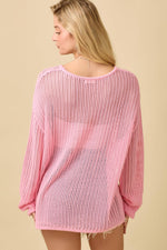 Main Strip - 4th of July Boat Neck Crochet Sweater Knit Top: IVORY / S