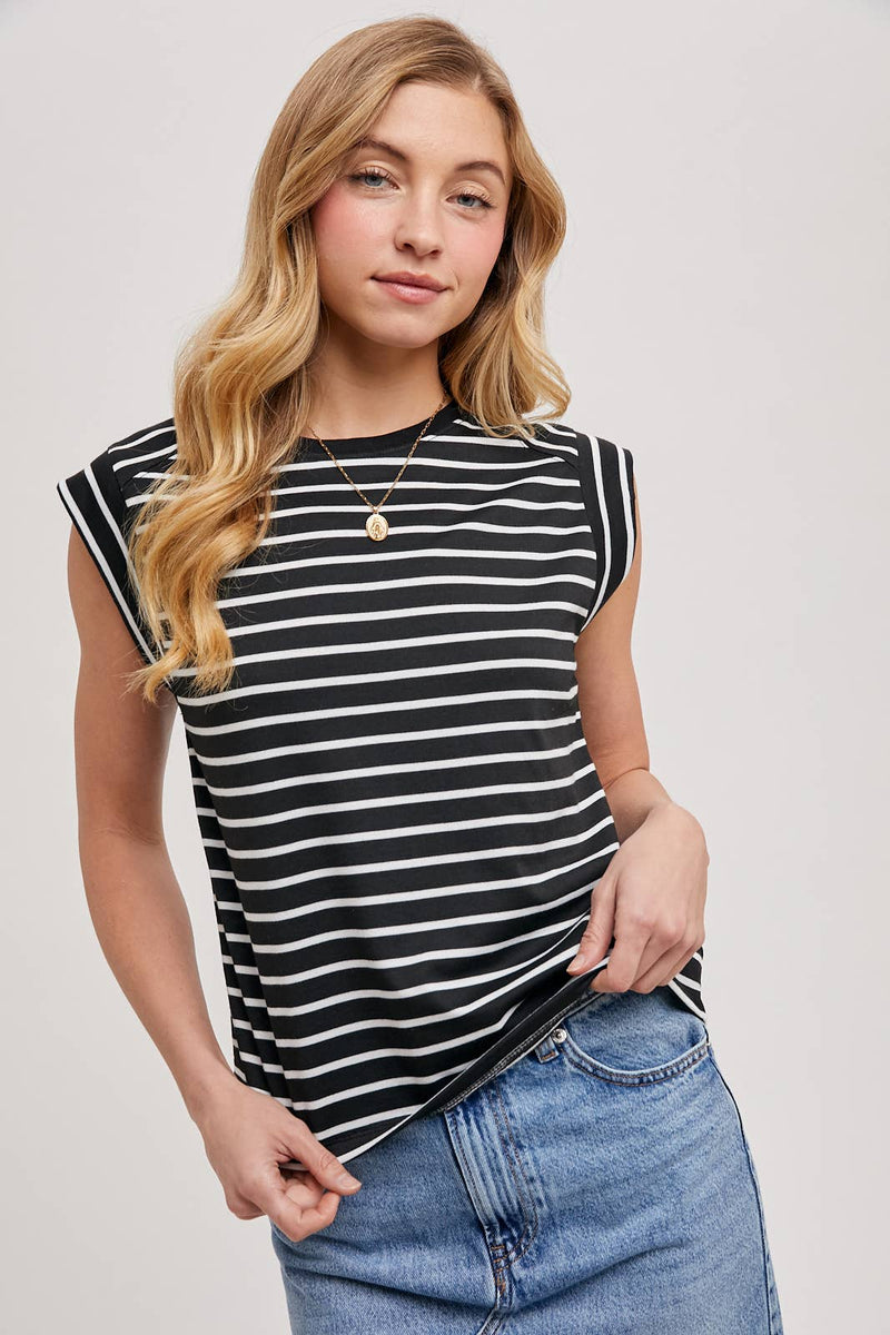 Bluivy - STIRPED MUSCLE TEE: IVORY / S