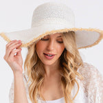 Sensibling Corp. - Frayed Edge Floppy Straw Sun Hat: Beige