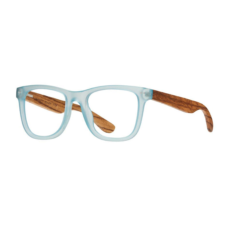 Blue Planet Eco-Eyewear - Seaglass-Matte Light Blue/Walnut Wood +Blue Light Lens: 2.00