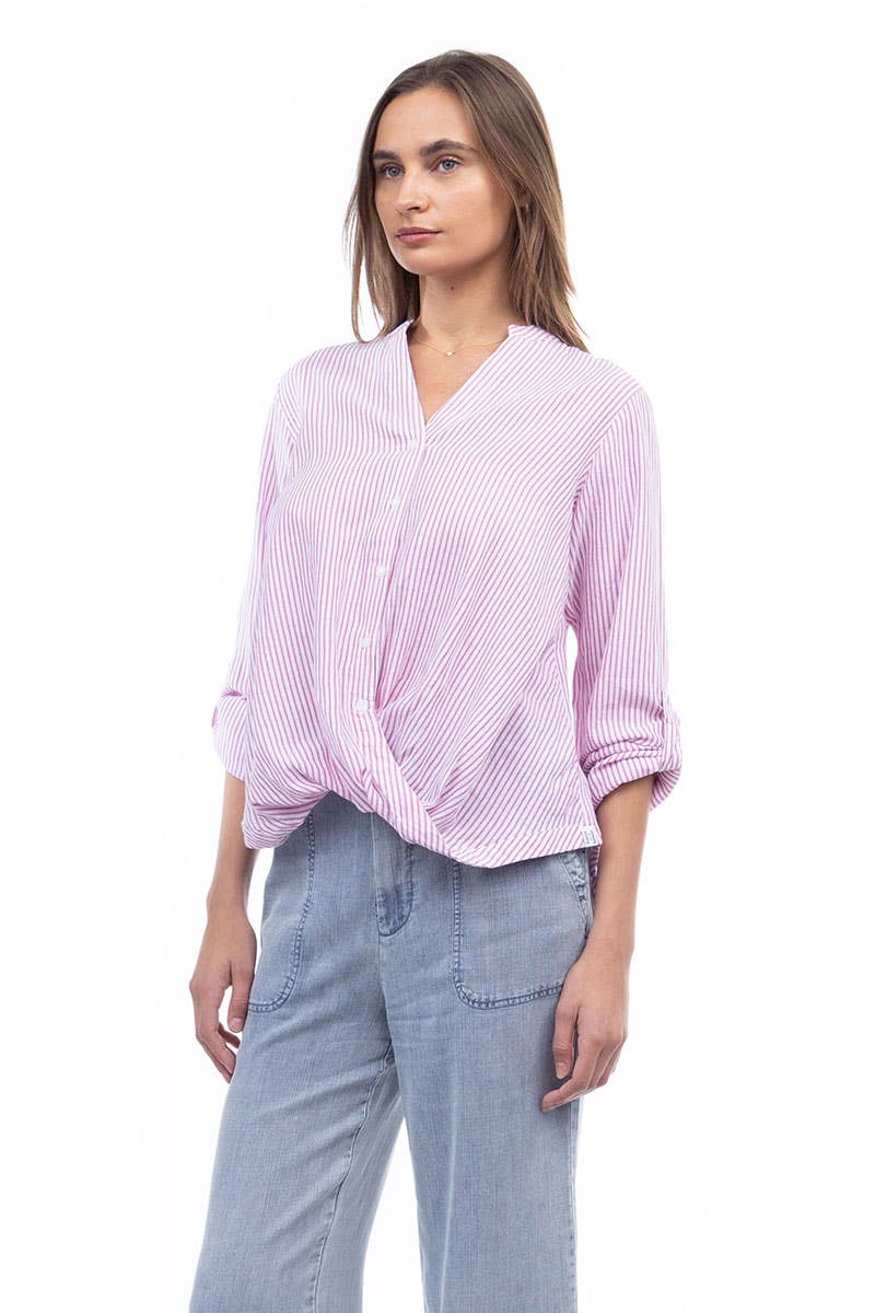Naked Zebra - A&F: Striped Button Up Shirt: Poppy Red / S