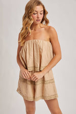 Bluivy - STRAPLESS EMBROIDERED TRIM JUMPSUIT: Beige / S