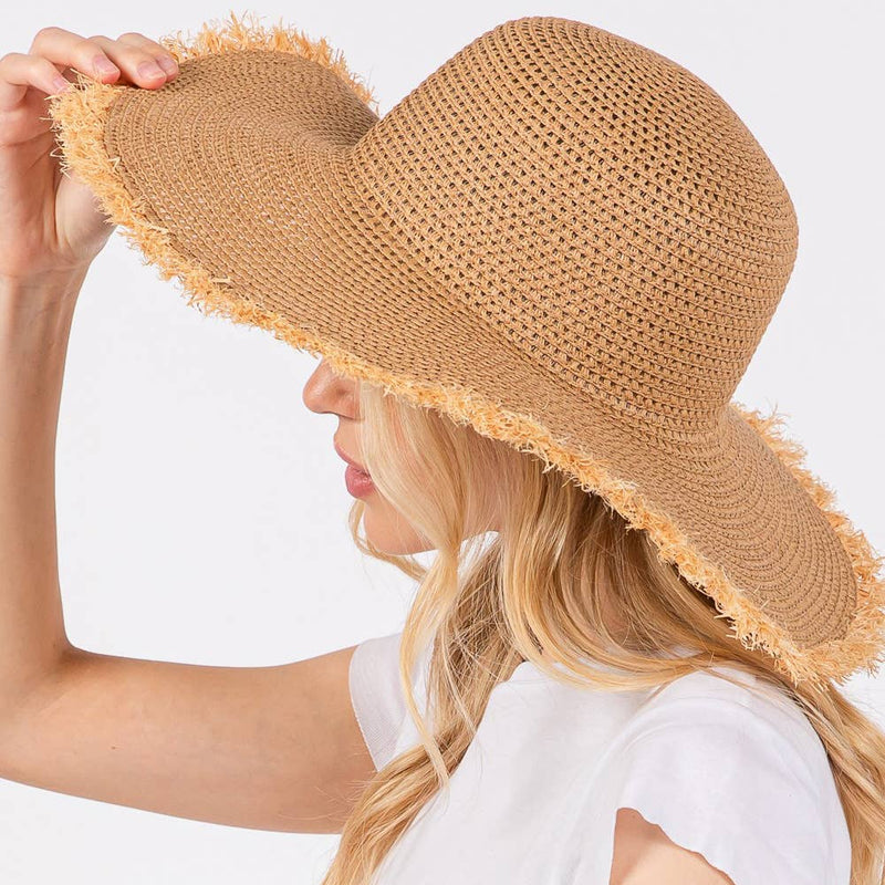 Sensibling Corp. - Frayed Edge Floppy Straw Sun Hat: Beige
