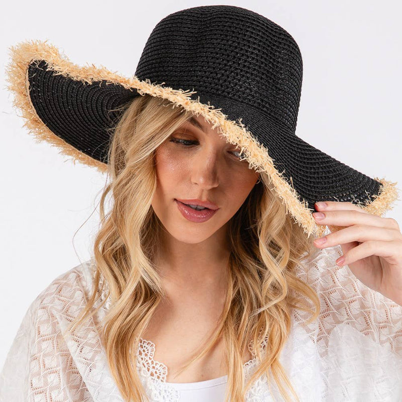 Sensibling Corp. - Frayed Edge Floppy Straw Sun Hat: Beige