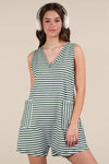 VERY J - NP70744-Striped Knit Casual Comfy Romper: DENIM / S-M-L/2-2-2