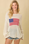Main Strip - 4th of July Boat Neck Crochet Sweater Knit Top: IVORY / S