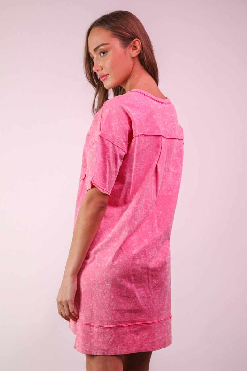 VERY J - ND31634-Mineral Washed Knit Oversized Shift Mini Dress: BLUE / S-M-L/2-2-2