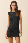 Sequin Scoop Back Structured Shoulders Dress: Black / S