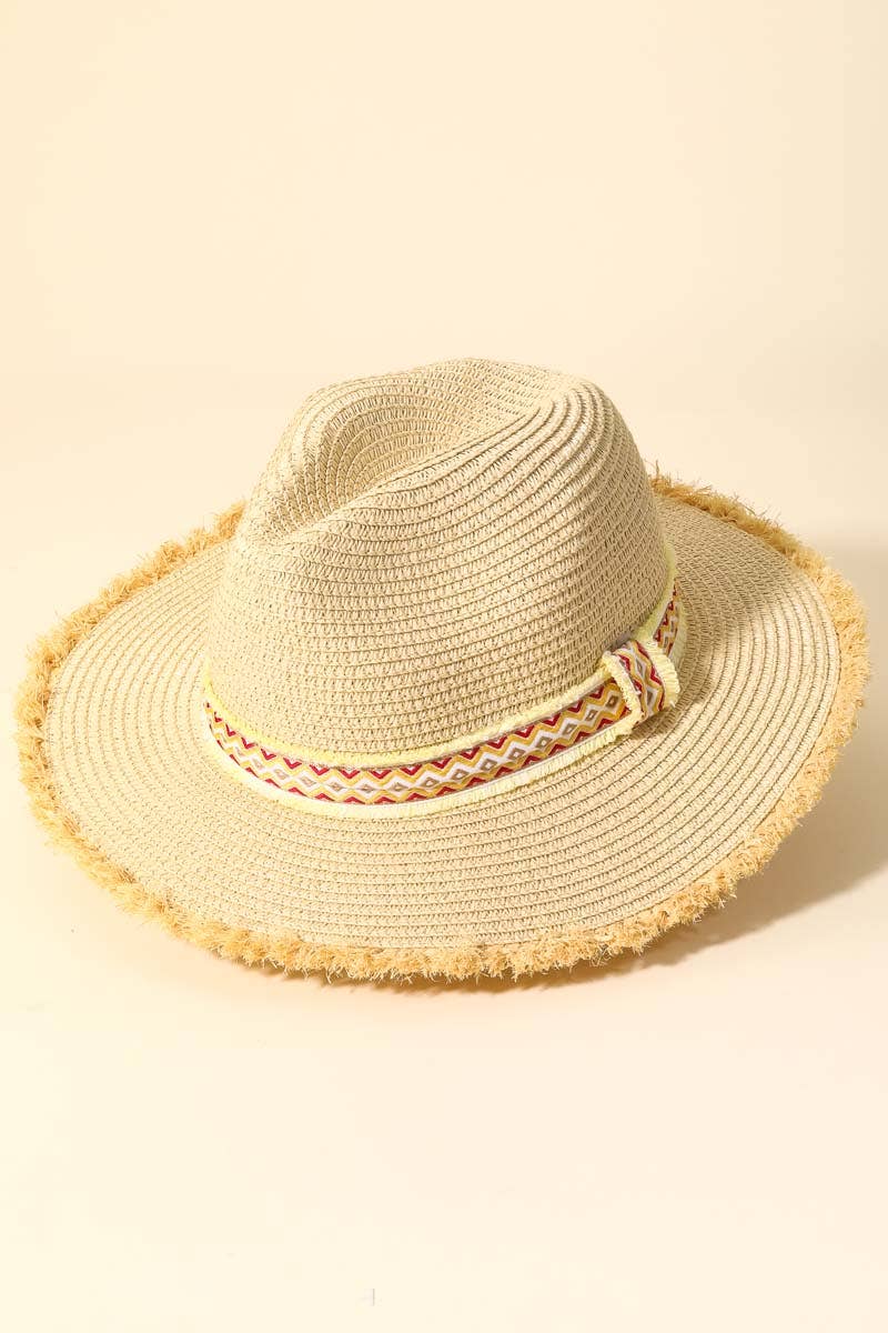 Straw Braid Boho Pattern Ribbon Sun Hat