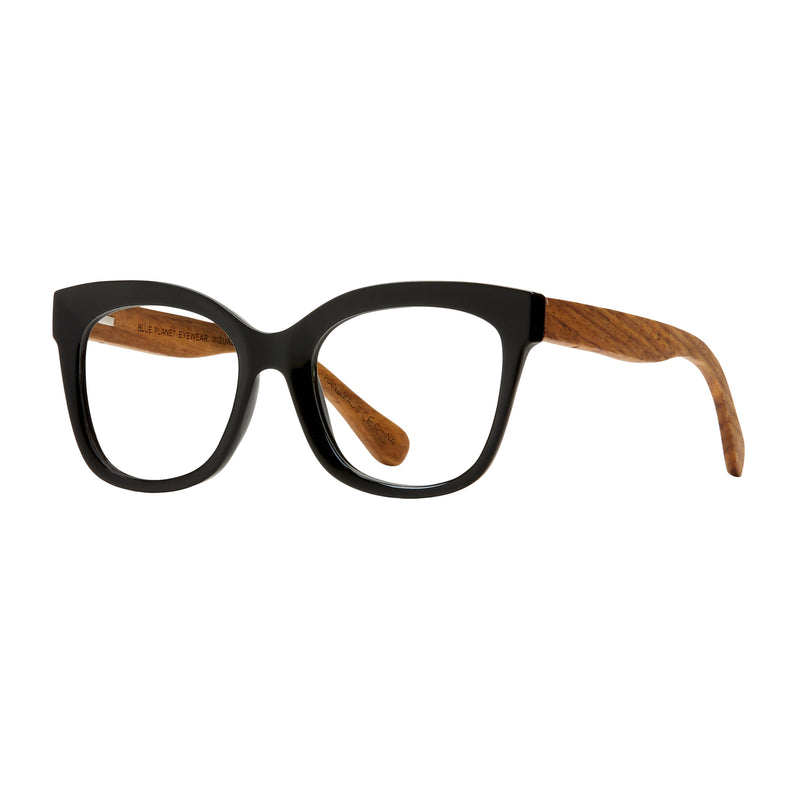 Blue Planet Eco-Eyewear - Nora- Onyx / Walnut Wood + Blue Light Lens