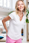 Textured Terry Spring Summer Short Sleeve Top in White