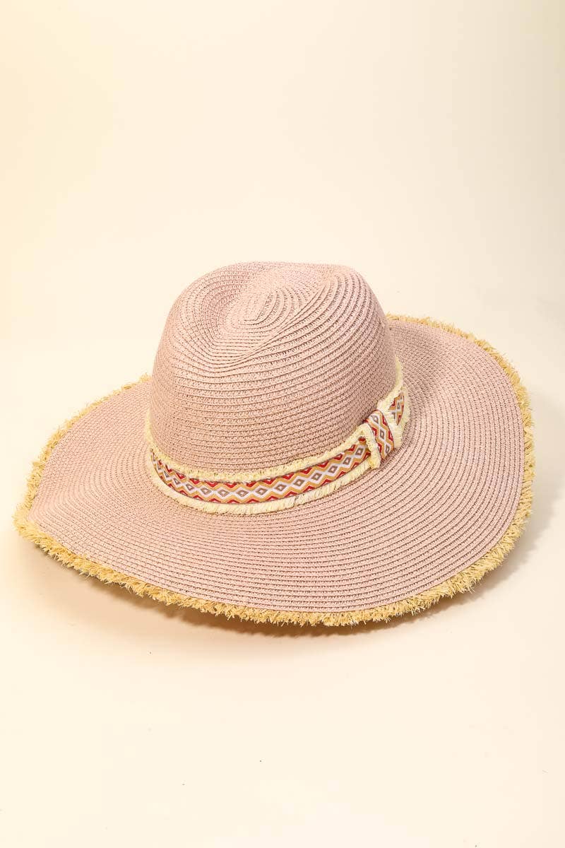 Boho Tribal Stripe Straw Fringe Hat