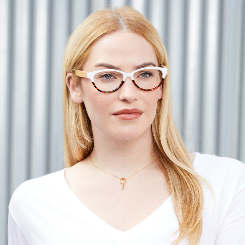 Blue Planet Eco-Eyewear - Lucia Reader - White To Amber Tortoise / Natural Bamboo
