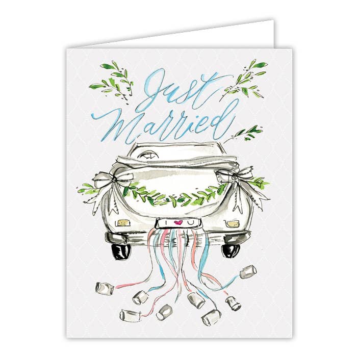 Just Married Hand painted Car with Cans Greeting Card