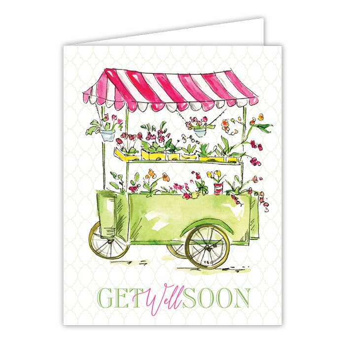 Get Well Soon Handpainted Floral Cart Greeting Card