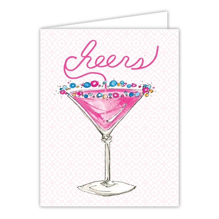 Cheers Hand painted Pink Martini Greeting Card