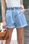 Paper Bag Waist Denim Shorts