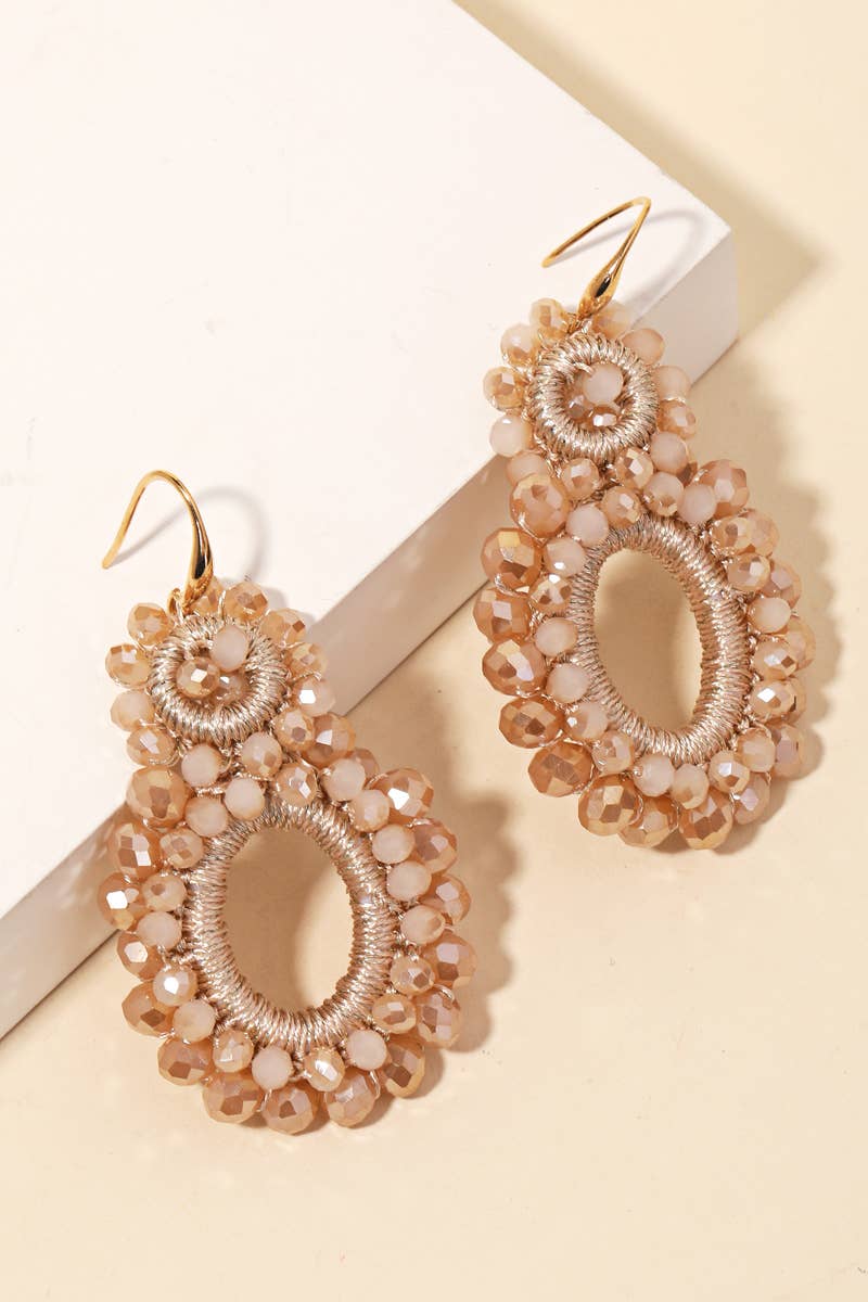 Seed Beaded Circle Hook Drop Earrings